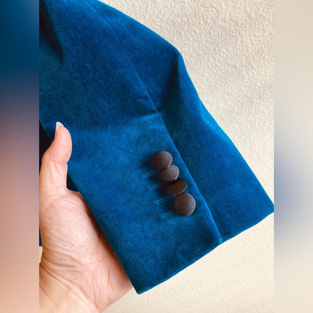 Tommy Hilfiger Deep Teal Velvet Blazer Slim Fit S/36 Black Lapel - Picture 7 of 16